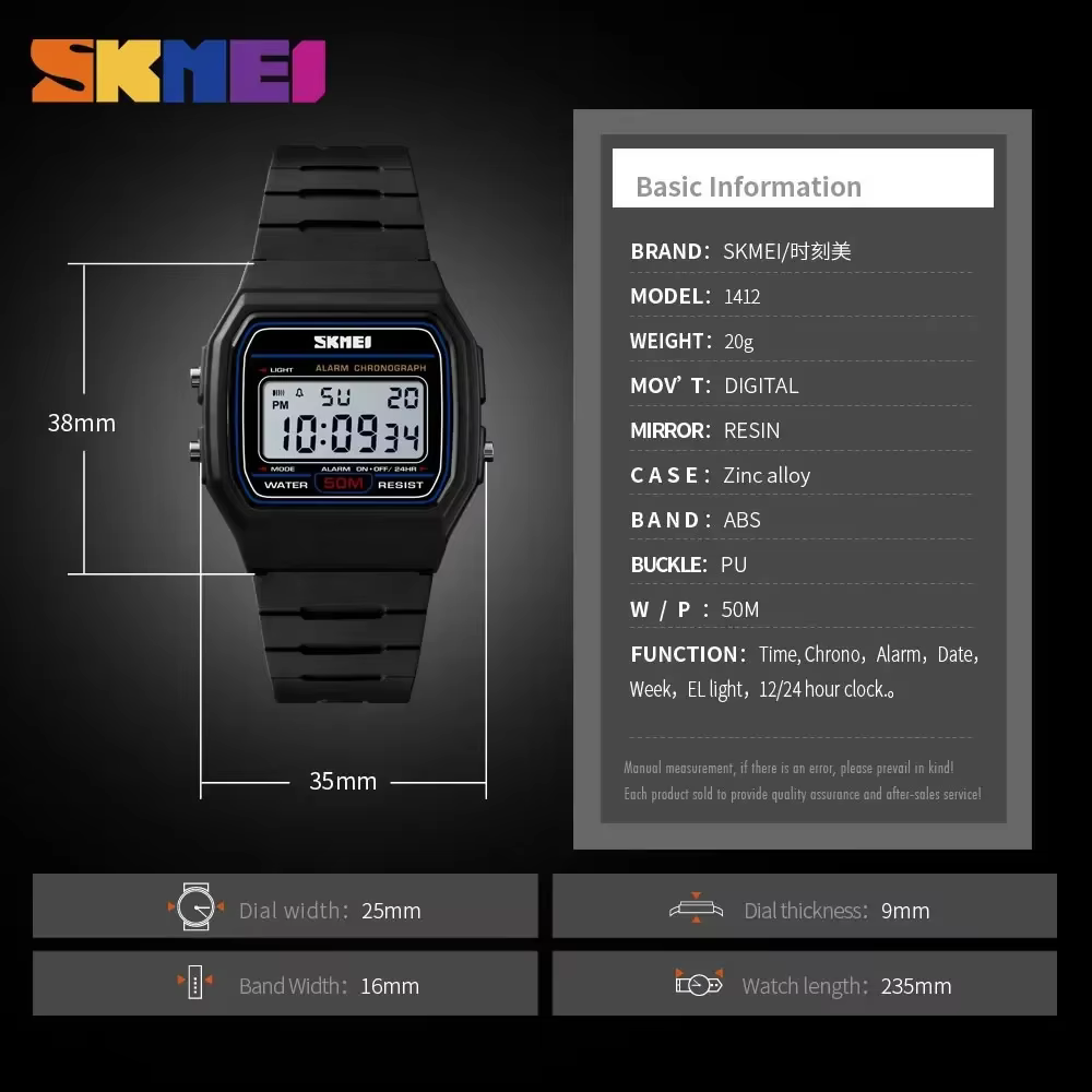 SKMEI 1412 mode femmes montre numérique affichage étanche Date semaine femme montre-bracelet sport Couple montres Relogio Feminino