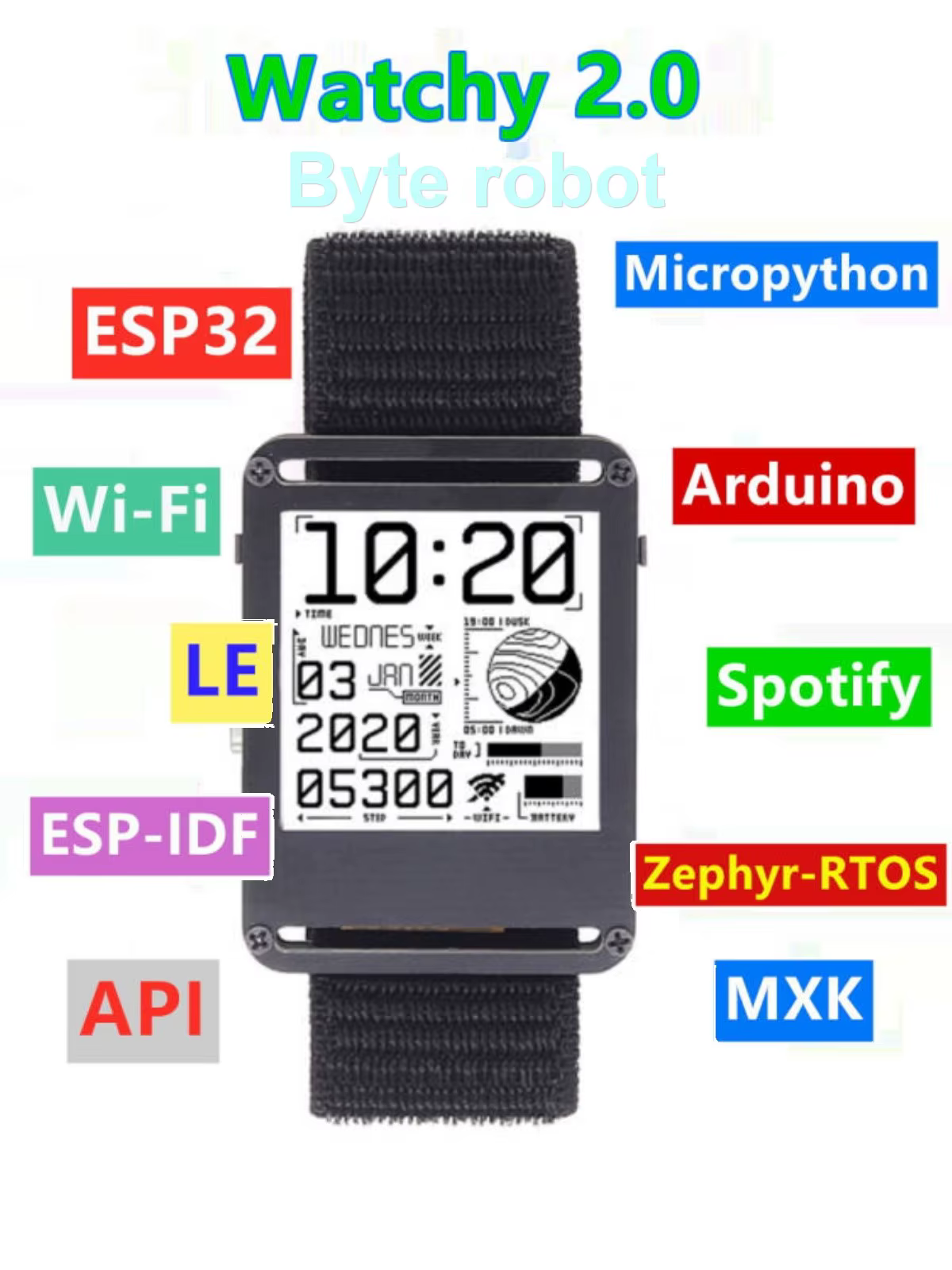 Montre intelligente ESP32 Open Source Watchy V2.0 avec écran E-ink