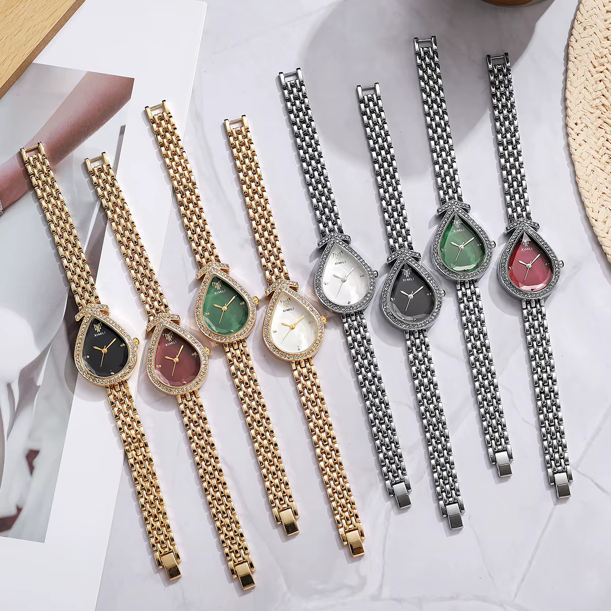 Nouvelle montre créative vintage pour femmes avec cadran en forme de larme serti de diamants