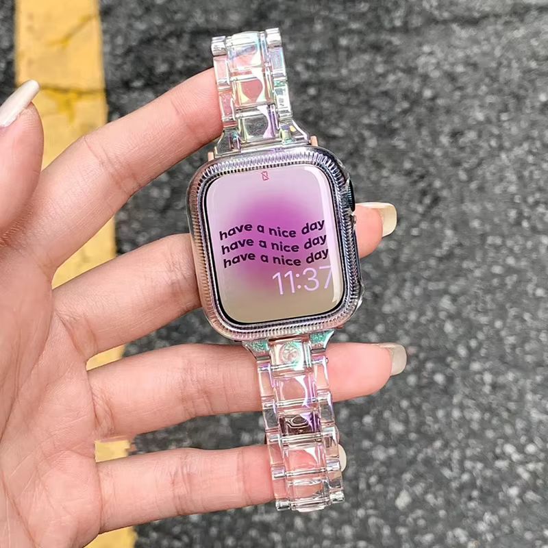 Bracelet Transparent Laser arc-en-ciel pour Apple Watch 10 42 46mm 9 8 7 41 45 38 40 42 44 49mm
