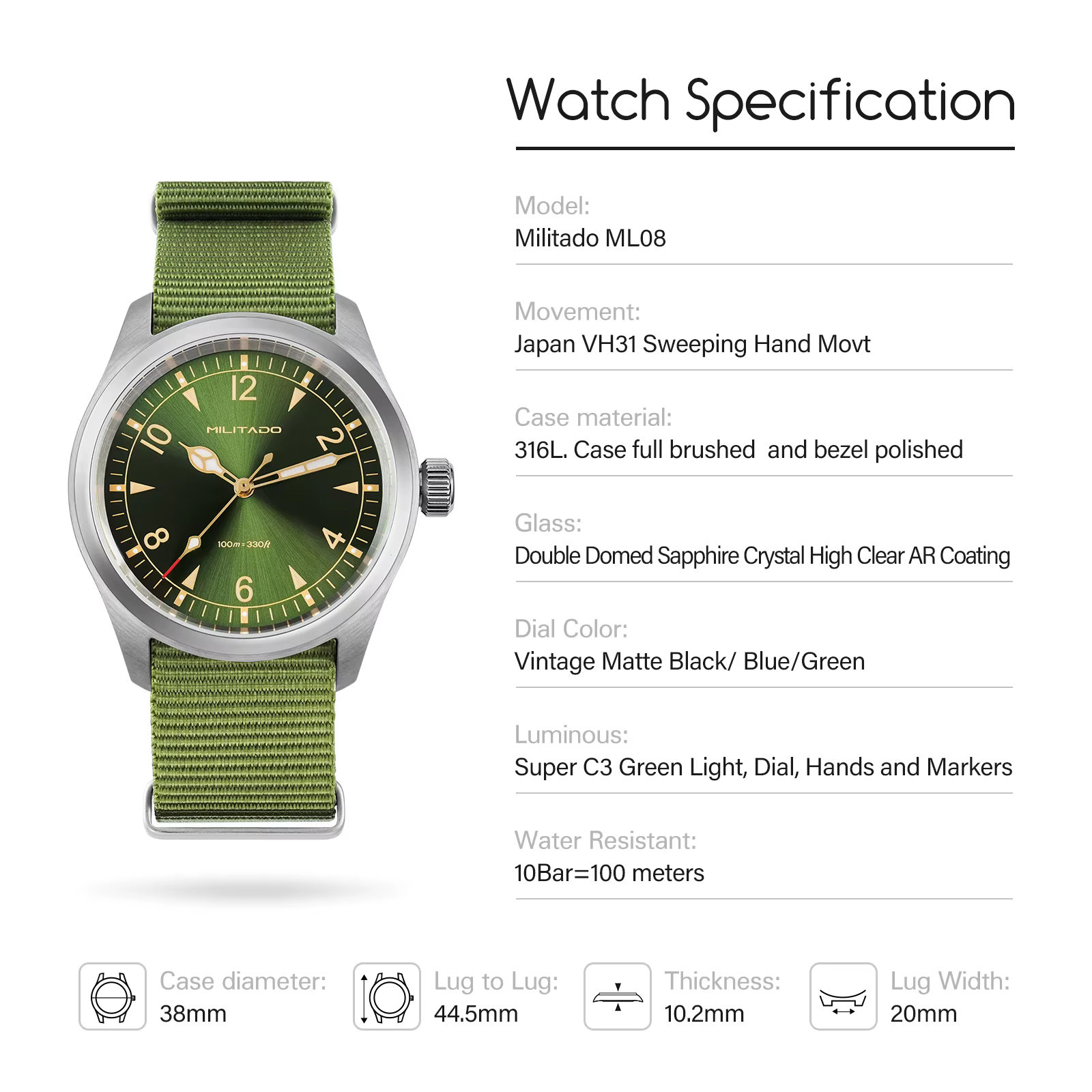 Militado-Montre-bracelet en cristal saphir bombé