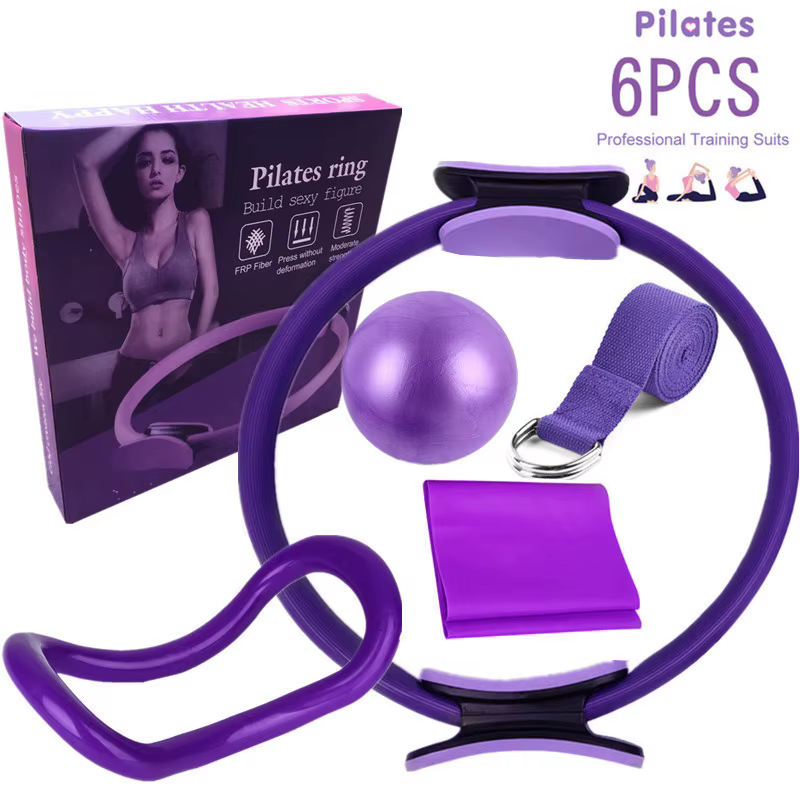 Kit de Démarrage de Yoga, Ensemble de 6 Pièces, Cercle Pilates, Anneau de Yoga, Ceinture en Latex, Serviette avec Bande artificiel astique de 25cm