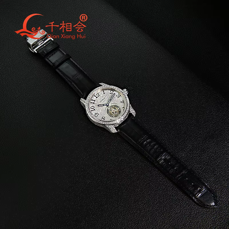Montre mécanique de luxe entièrement Moissanite pour homme