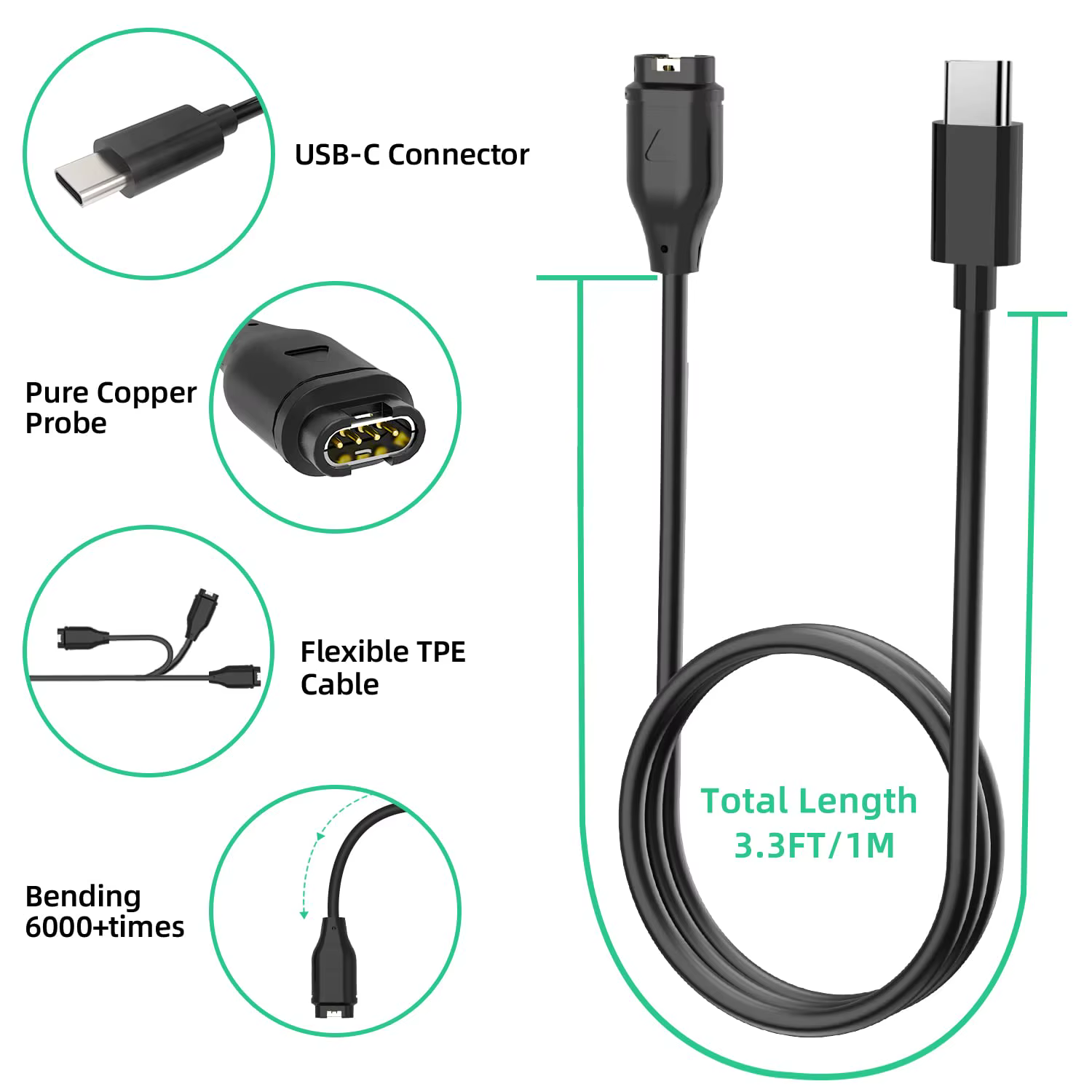 Câbles de chargement USB Type C pour montre connectée Garmin Fenix 8 7 5X 6S Pro