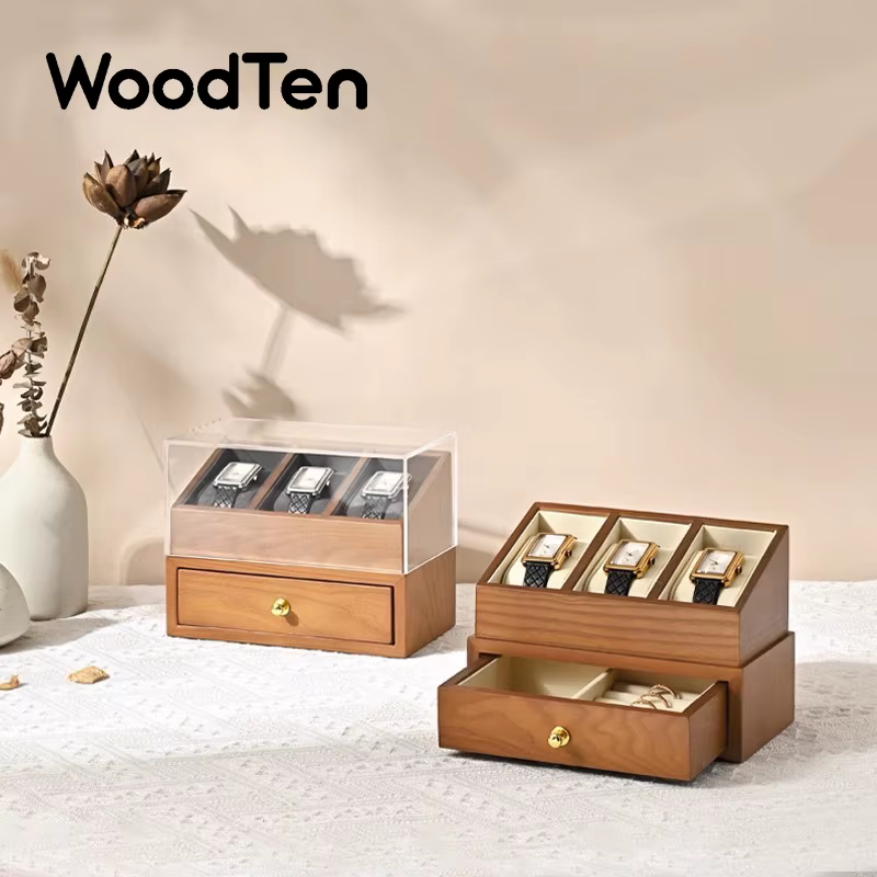 3 grilles boîte de montre en bois Double couche