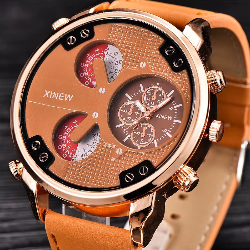 Original XINEW marque hommes montres noir garçons mode bracelet en cuir cadeaux Montre à Quartz Relogio Masculino