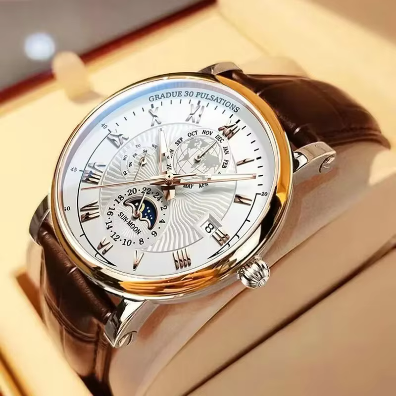 2025 hommes montre haut tendance luxe Sport montre-bracelet pour homme étanche lumineux en cuir Date montres à Quartz