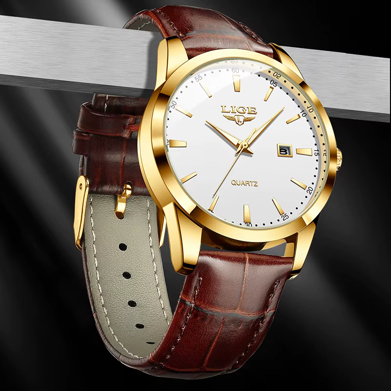 LIGE montre de sport pour hommes mode affaires en cuir Quartz montres