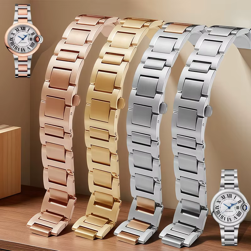 Pour Cartier série ballon bleu 14-8mm 16-8mm 18-11mm 20-12mm 22-14mm bracelet en métal convexe unisexe montre en acier