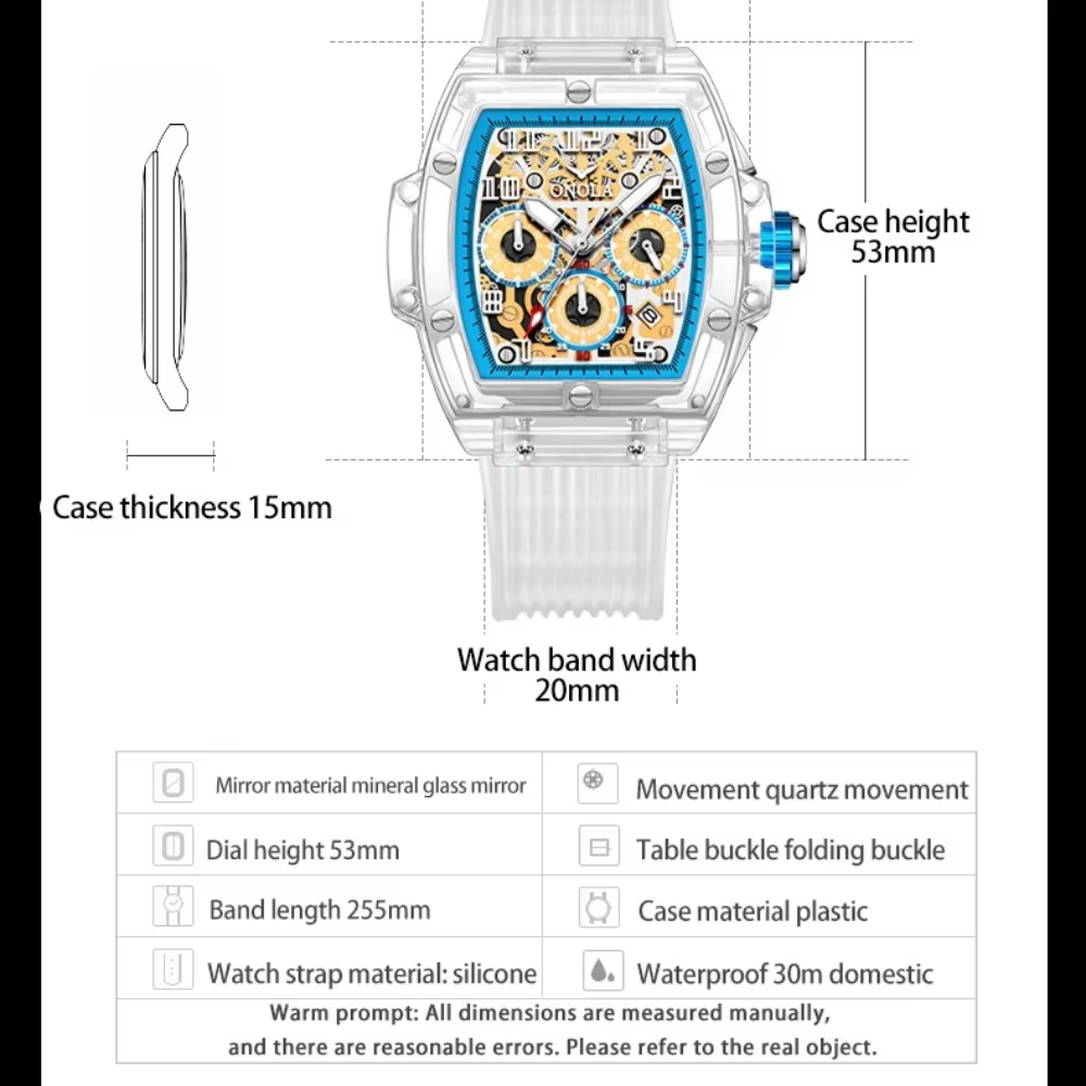ONOLA 6810 Top marque de luxe hommes montre transparente chronographe étanche automatique Date Quartz haute qualité montres pour homme