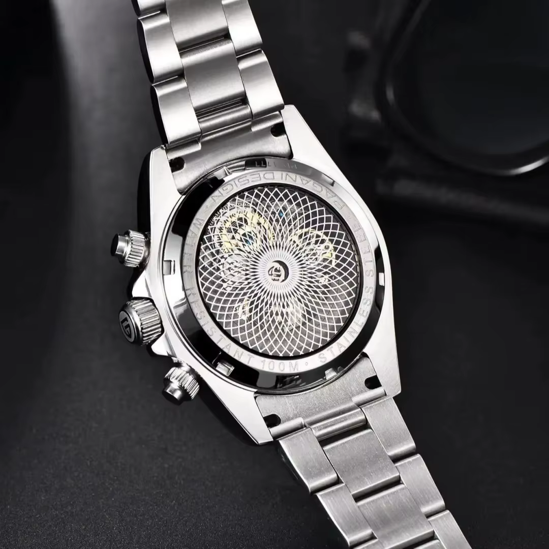 Montre mécanique automatique pour homme PAGANI DESIGN avec lunette sertie de pierres précieuses colorées