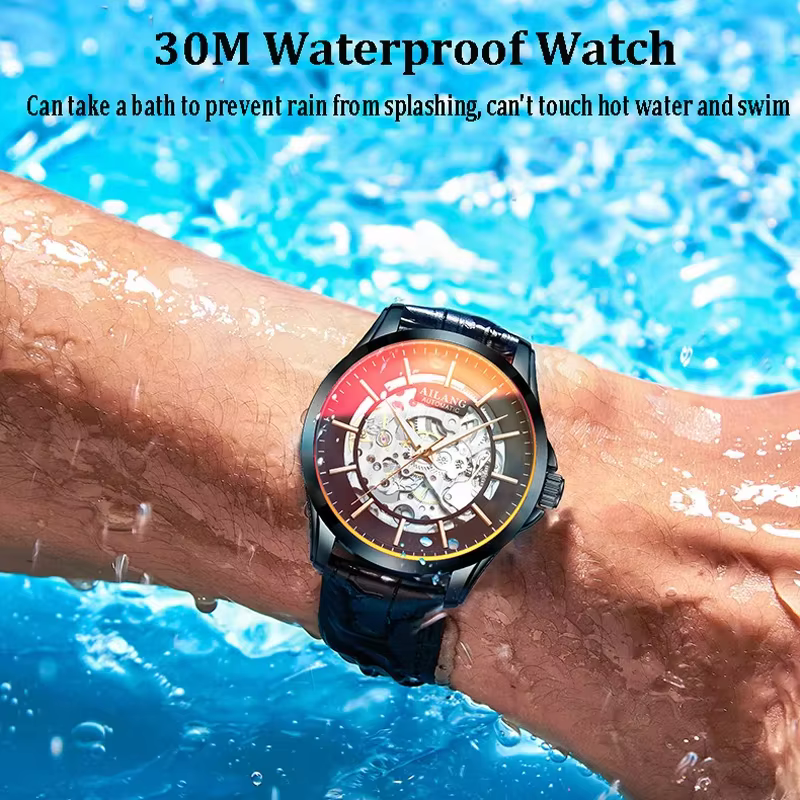 AILANG 2026 8629 Nouvelles Montres Mécaniques Bracelet en Cuir Véritable Étanche Montres-Bracelets Squelette Tendance Magasin Bright Future