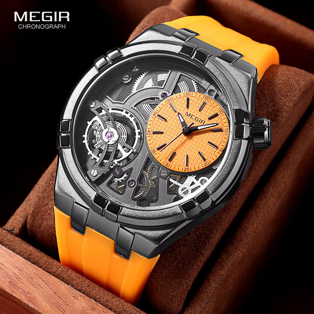 Montre analogique sportive MEGIR Orange pour homme