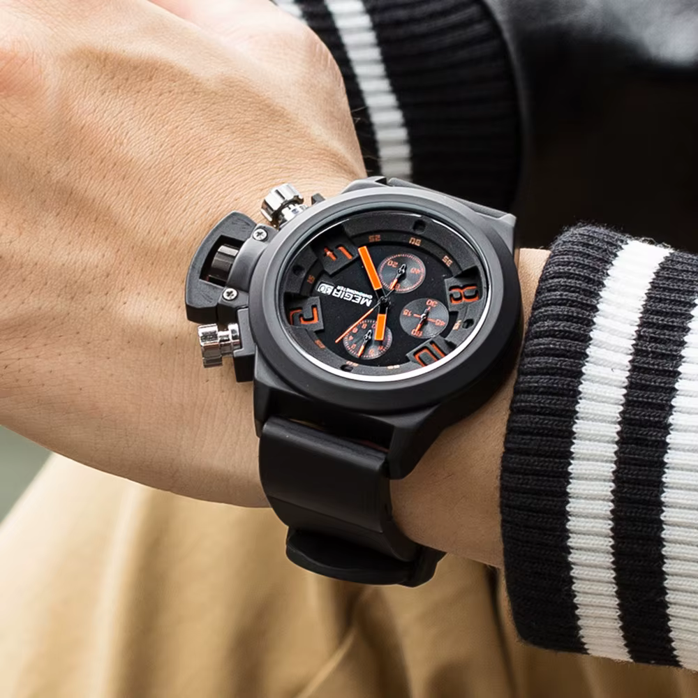 MEGIR Sport de plein air hommes montres chronographe étanche horloge grand cadran Quartz militaire montre-bracelet Date automatique Relogio Masculino