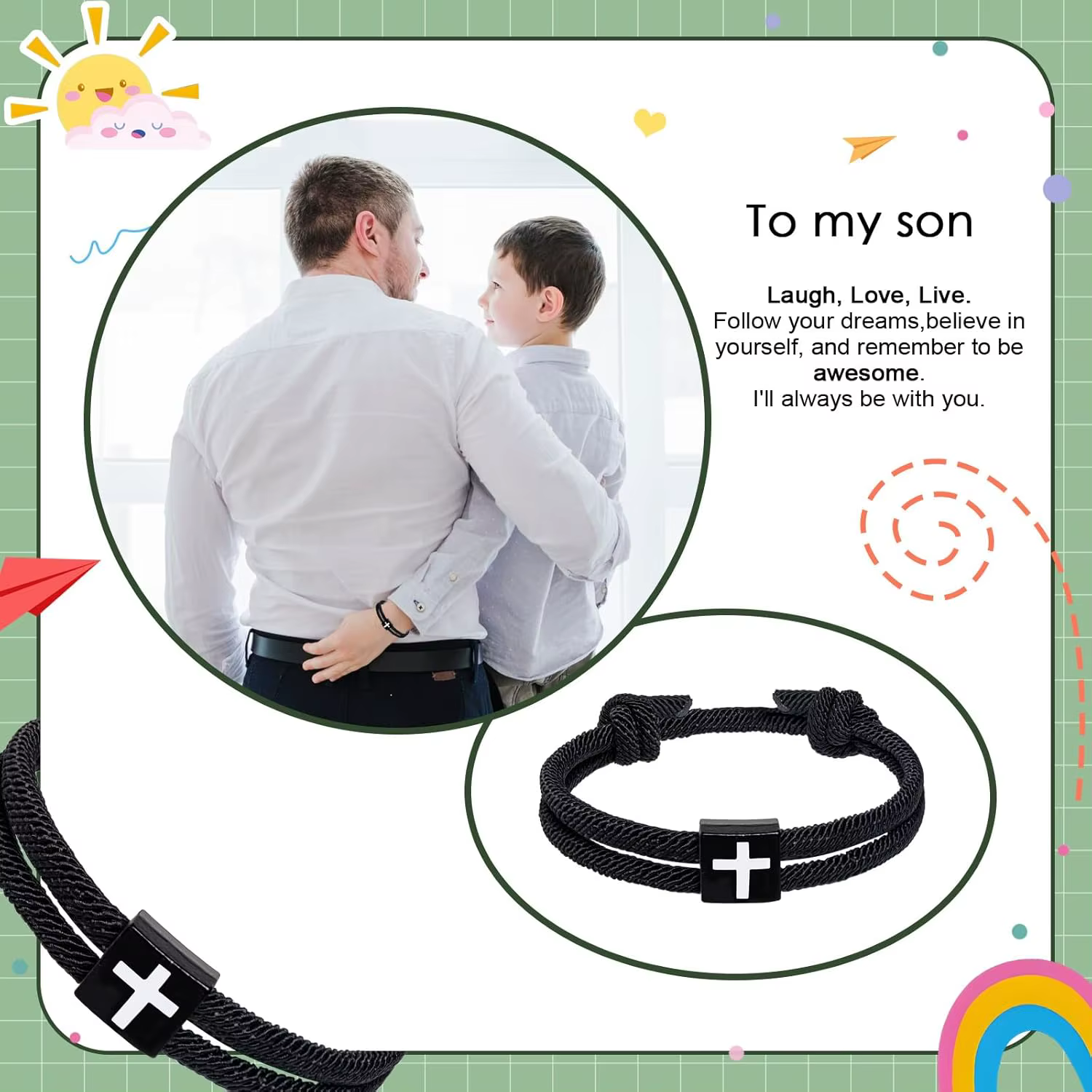 Bracelet pour fils panier de pâques, corde tressée, croix réglable, cadeaux de remise de diplôme, de pâques, de baptême chrétien