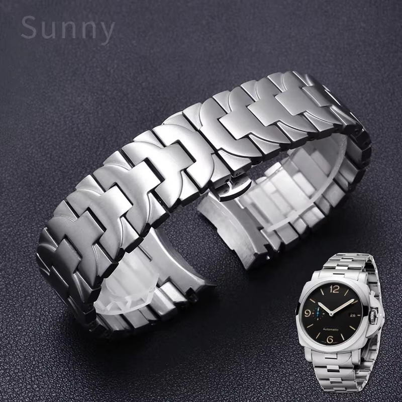 Pour Panerai Luminor série argent noir 24 22mm Pam 441111 Bracelet de montre en acier inoxydable solide antirouille
