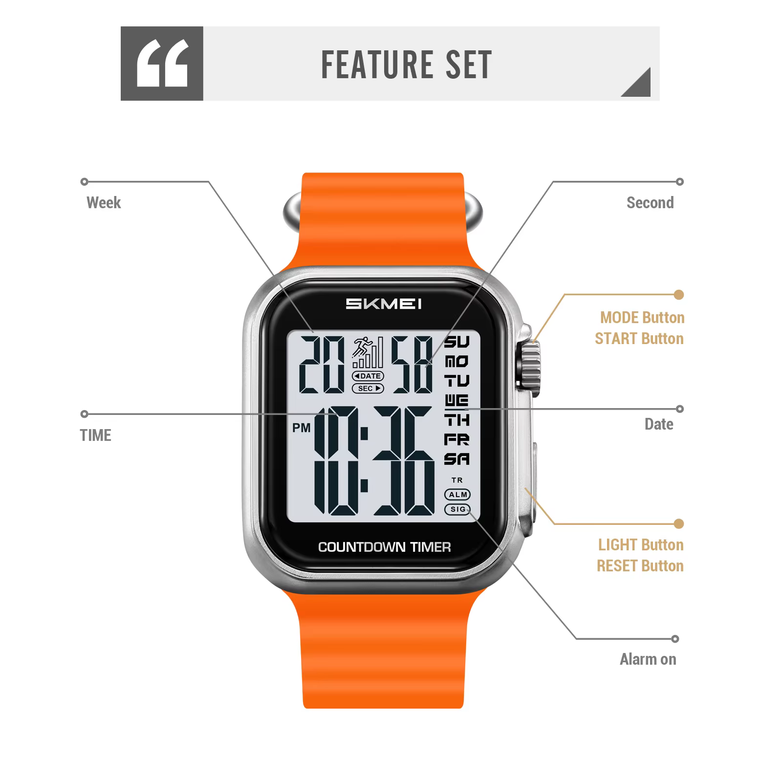 Montre électronique carrée étanche pour homme