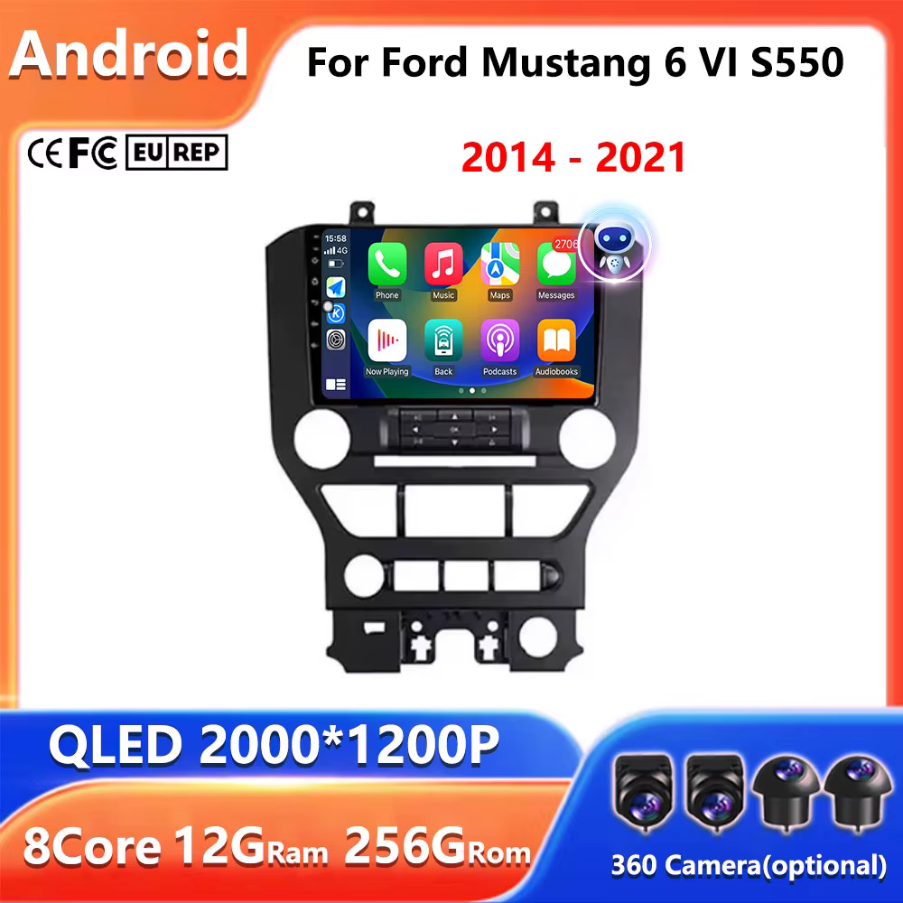 Navigation GPS 9'' 4G WIFI BT DSP Android Auto Carplay pour Ford Mustang 6 VI S550 2014 - 2021 Autoradio Lecteur multimédia vidéo
