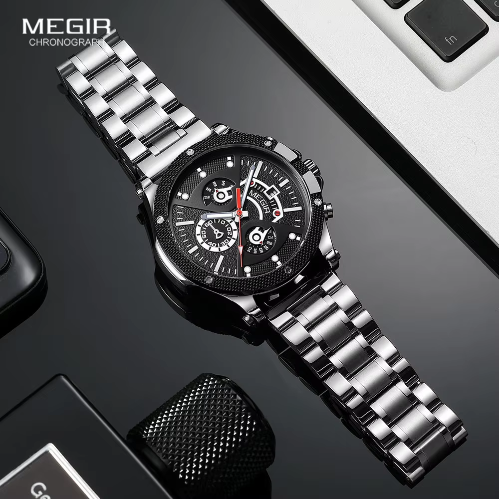 MEGIR – montre-bracelet à Quartz analogique en acier inoxydable pour hommes