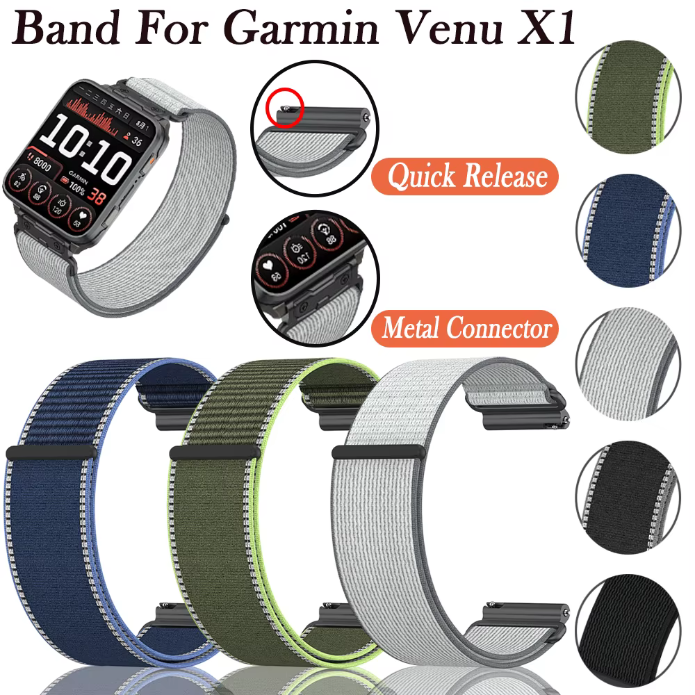 Bracelet tressé en Nylon pour Garmin Venu X1, bracelet de sport de plein air réglable, connecteur métallique pour bracelet de montre Garmin Venu X1 24mm