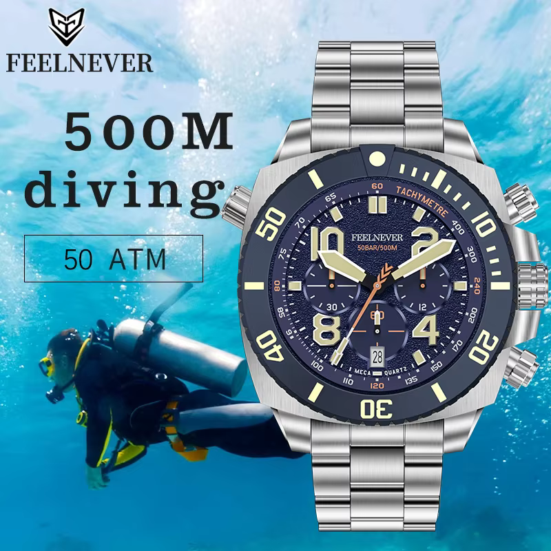 Sport mouvement automatique montre à Quartz en acier inoxydable saphir cristal montres hommes 500M étanche horloges
