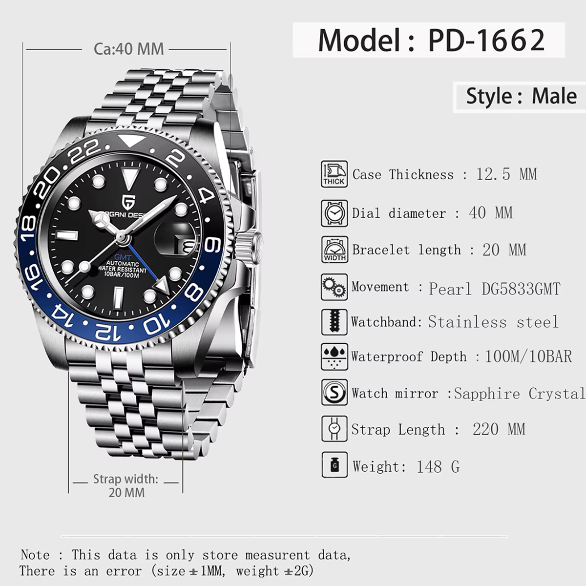 PAGANI DESIGN – montre GMT de luxe pour hommes