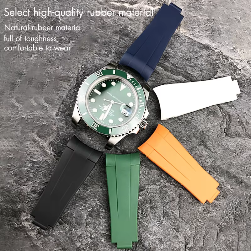 Bracelet de montre en caoutchouc à extrémité incurvée