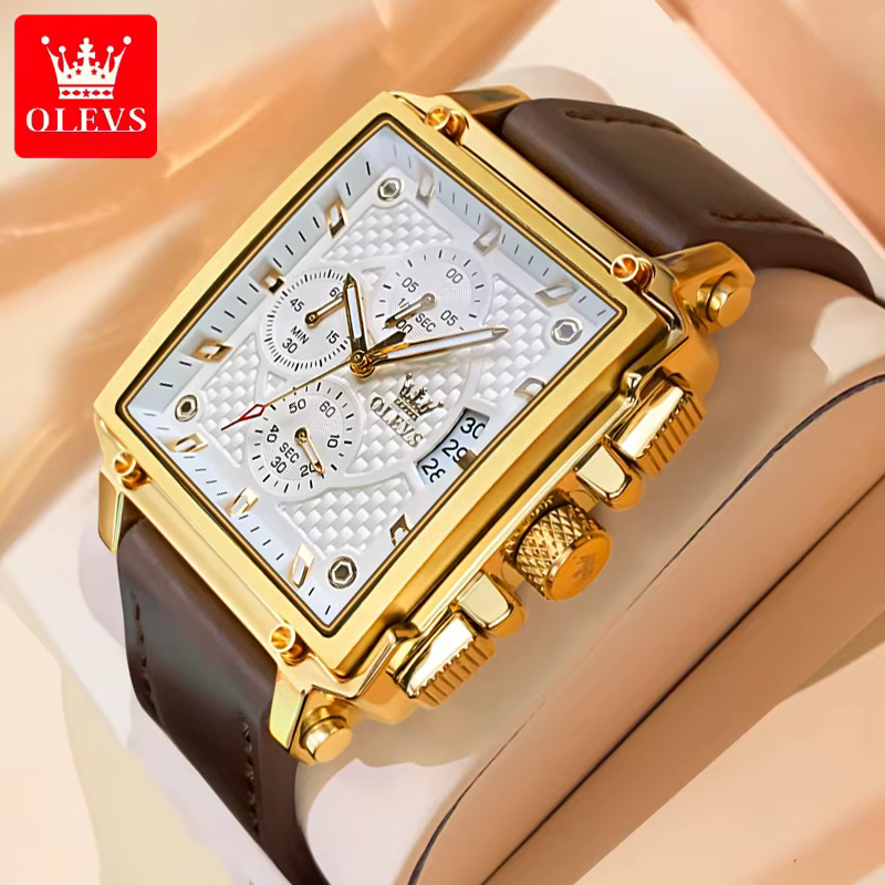 OLEVS hommes Top marque carré qualité Quartz montre-bracelet chronographe étanche montre originale pour homme lumineux Date luxe