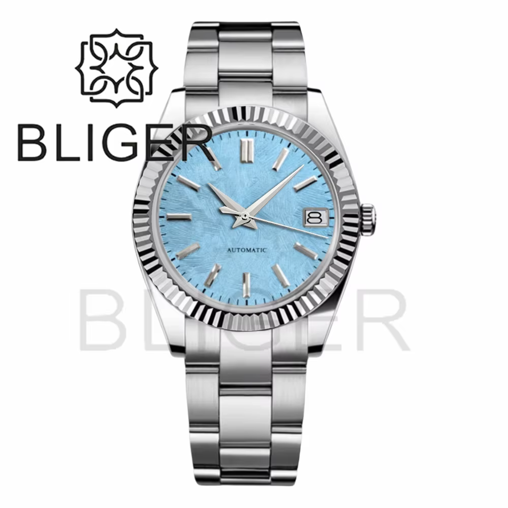 BLIGER 36mm39mm logo personnalisé cadran vert montre Sakura rose glace bleu Texture