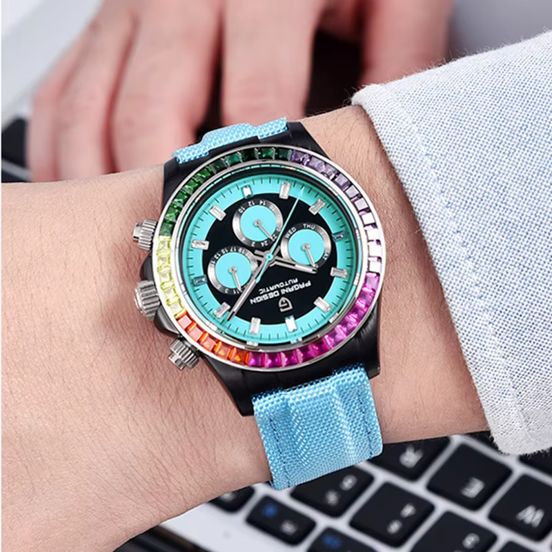 PAGANI DESIGN PD-1732 montre mécanique automatique 40MM V2 cercle arc-en-ciel montre-bracelet multifonction pour hommes saphir 100M étanche