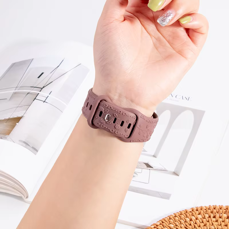 Bracelet gravé de fleurs pour Apple Watch