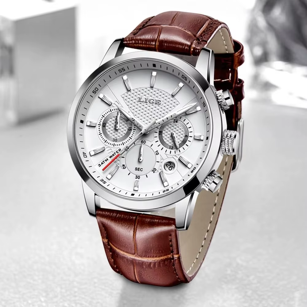 Montre à quartz en cuir étanche pour homme