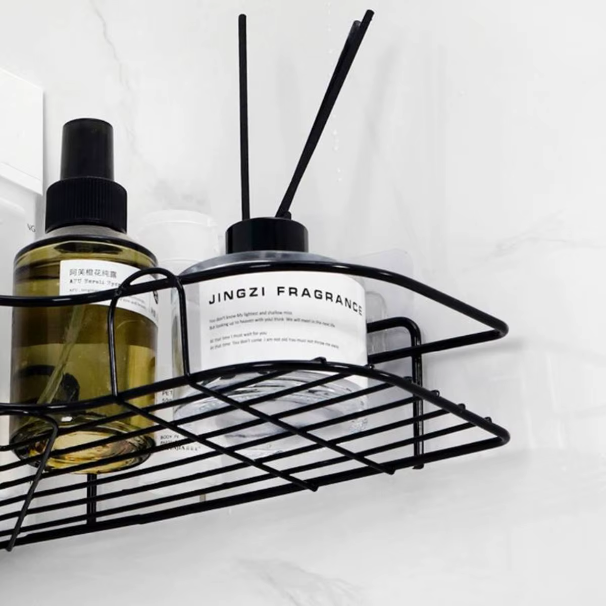 Étagère de salle de bain, support de caddie de douche, support de rangement triangulaire sans poinçonnage pour salle de bain et cuisine, étagère de douche, support de support de rangement pour shampoi