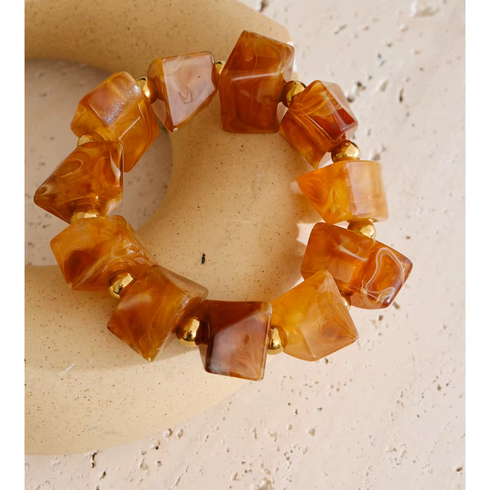 Yhpup 2025 ambre résine acrylique géométrique perle chaîne grand Bracelet