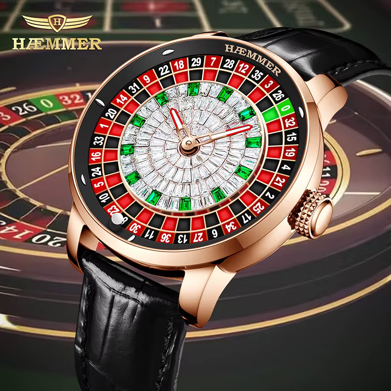 HAEMMER Design haut de gamme nouvelle montre mécanique NH35 cadran rotatif Las Vegas Roulette thème de bureau