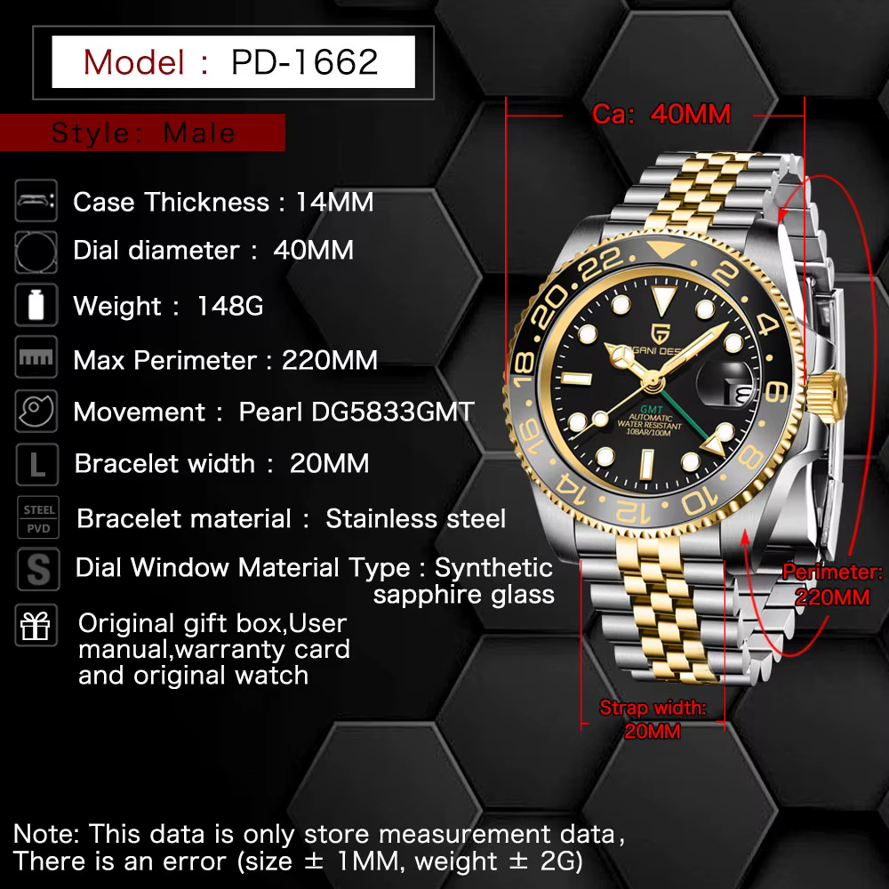 Nouvelle montre GMT PAGANI DESIGN 40 mm pour homme