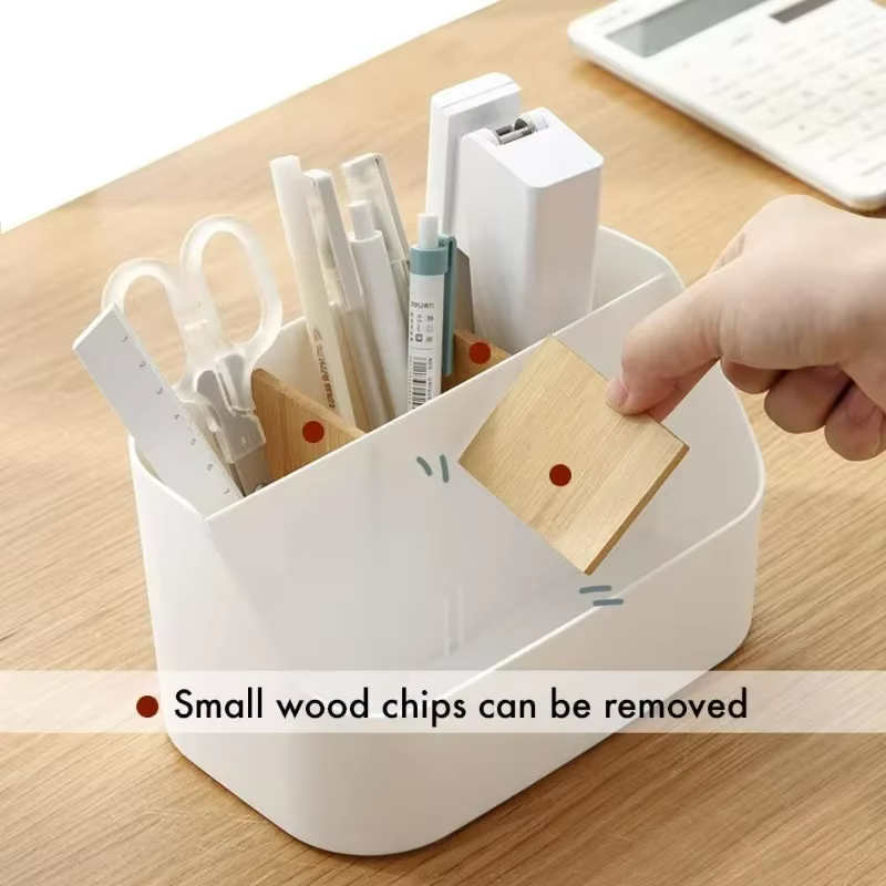 Organisateur de bureau, organiseurs et accessoires de fournitures de bureau, porte-pinceaux de maquillage, porte-télécommande avec cloison en bois mobile