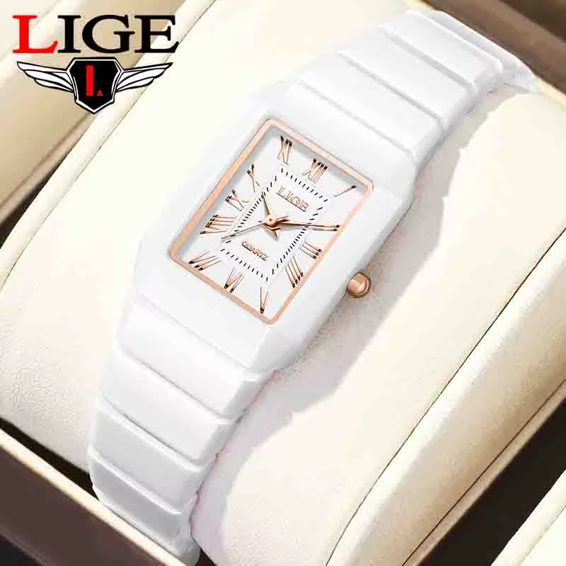 LIGE montre femme montre-bracelet marque céramique mode quartz élégant étanche vintage ultra-mince