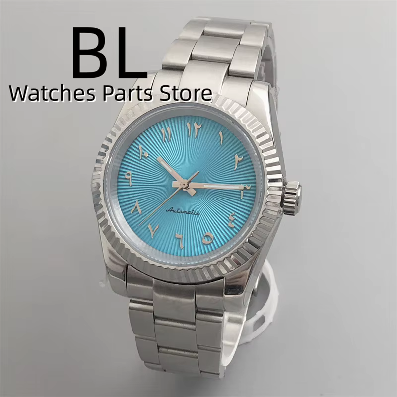 Montre pour homme avec cadran texturé à chiffres arabes bleu glace 36 mm 39 mm