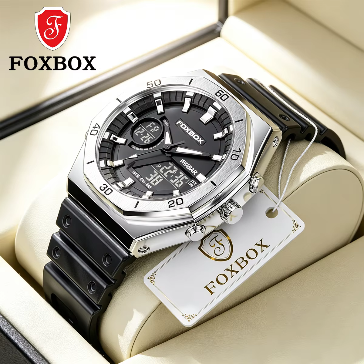 Montre militaire FOXBOX 0030 à double affichage numérique et quartz pour homme