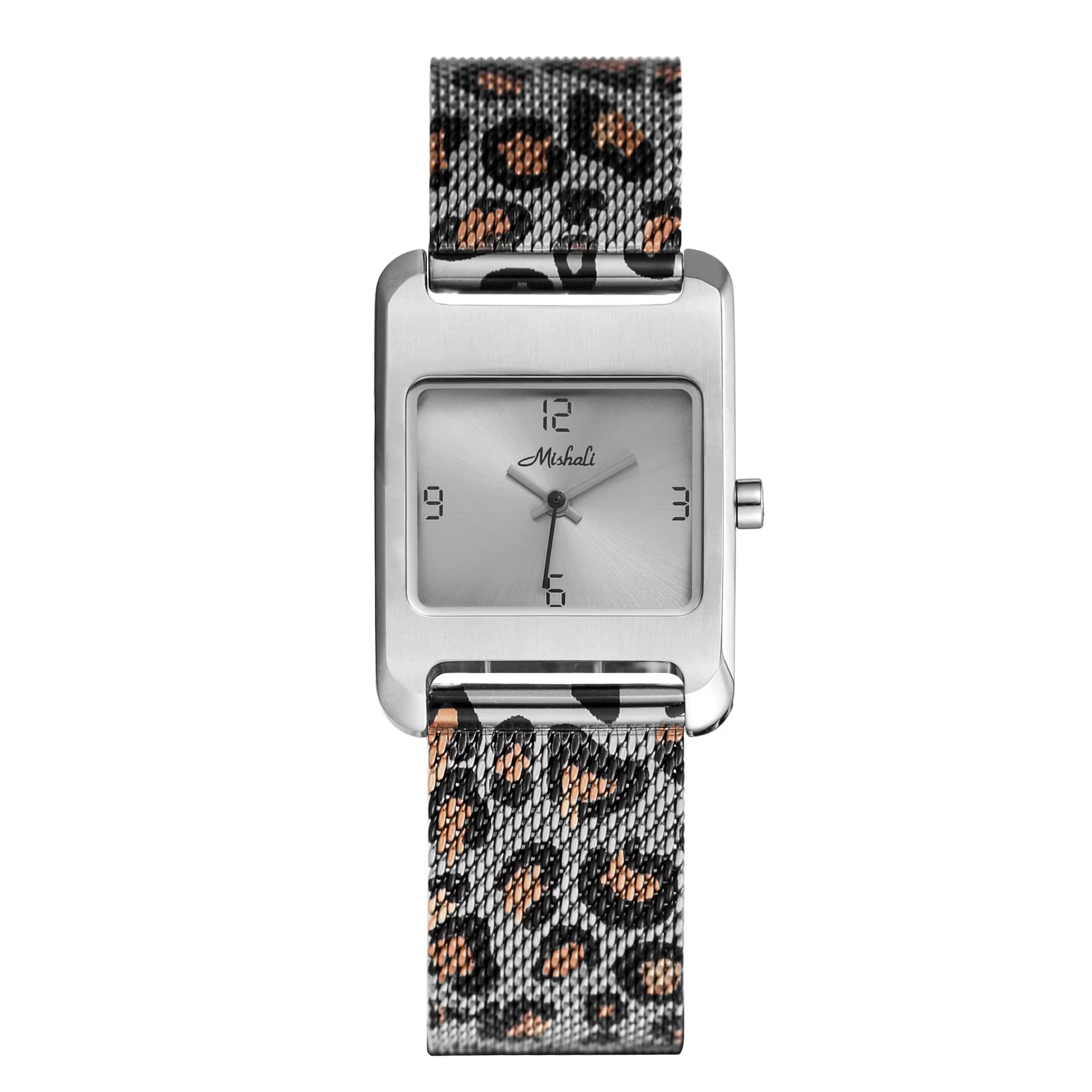 Nouvelle montre pour femme avec bracelet imprimé léopard et grand cadran