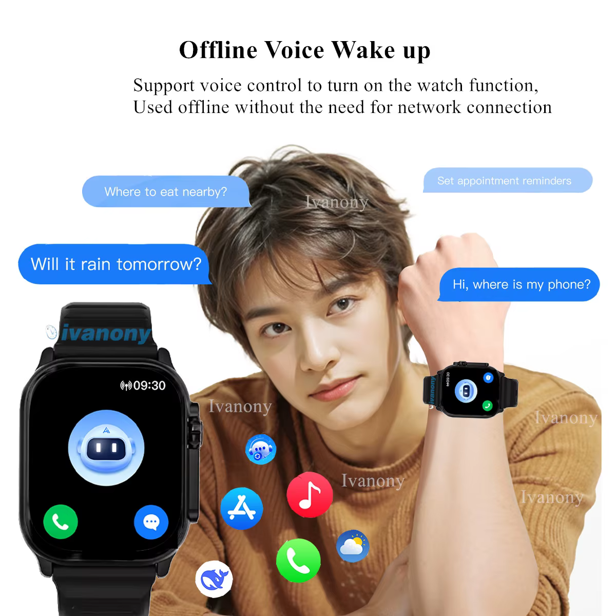 Ivanony montre intelligente HK11 ULTRA 3 2.02 pouces écran Amoled Bluetooth partage de réseau AI Robot hors ligne réveil vocal Smartwatch 2025