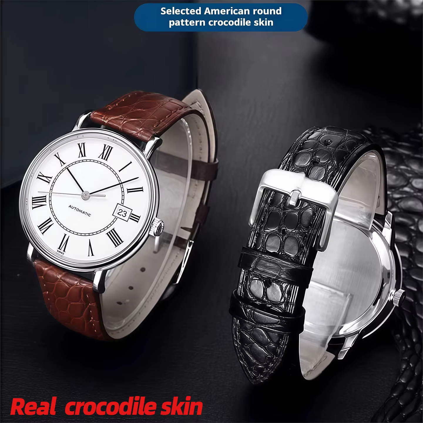 Bracelet de montre en cuir de crocodile pour Rolex SEIKO Citizen CARTIER Tank CLÉ