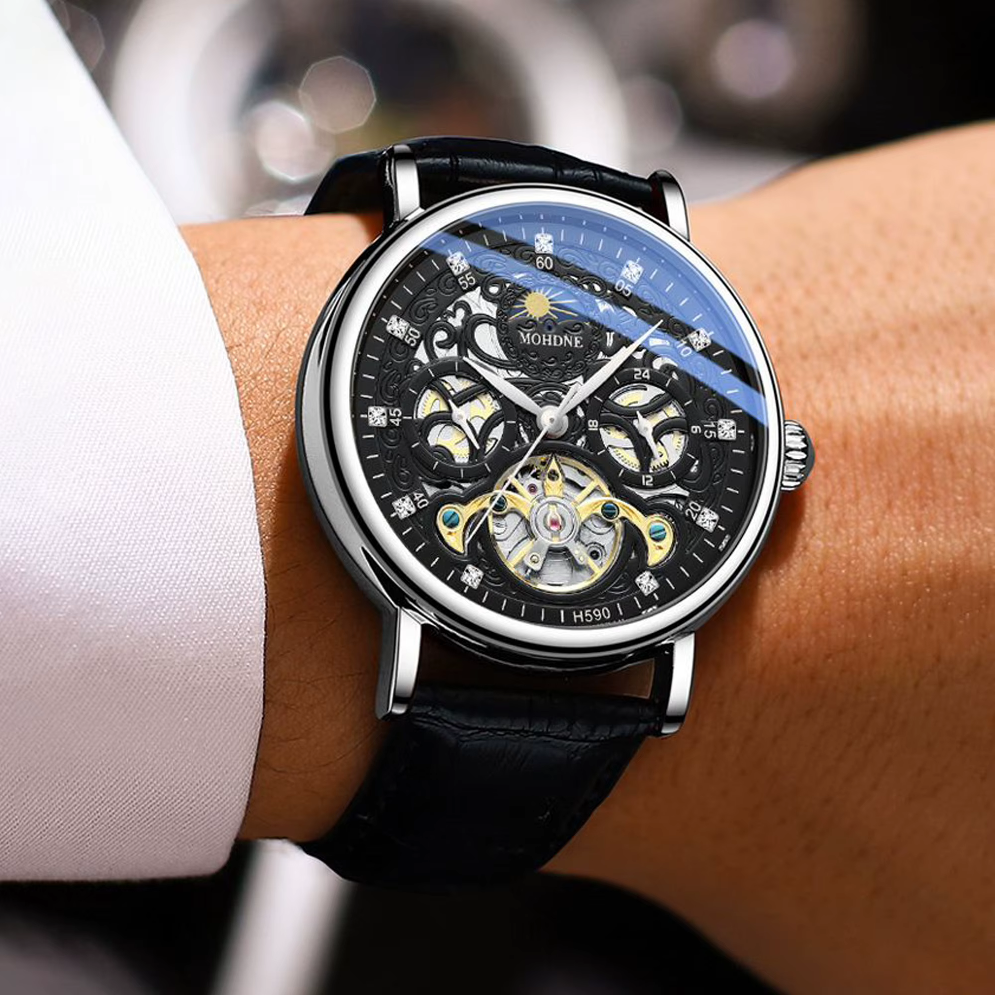 Montres mécaniques de luxe BINBOND pour hommes, squelette lumineux, étanches, automatiques, tourbillon, montre homme décontractée, Reloj