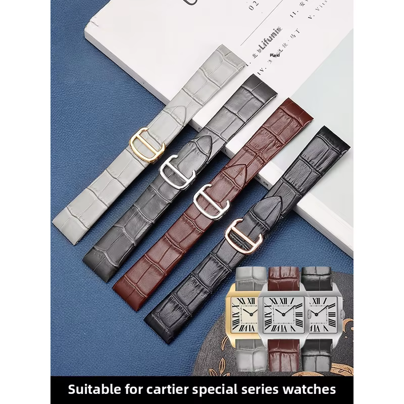 Bracelet de montre en cuir véritable pour Cartier Santos W2007051 W2006951