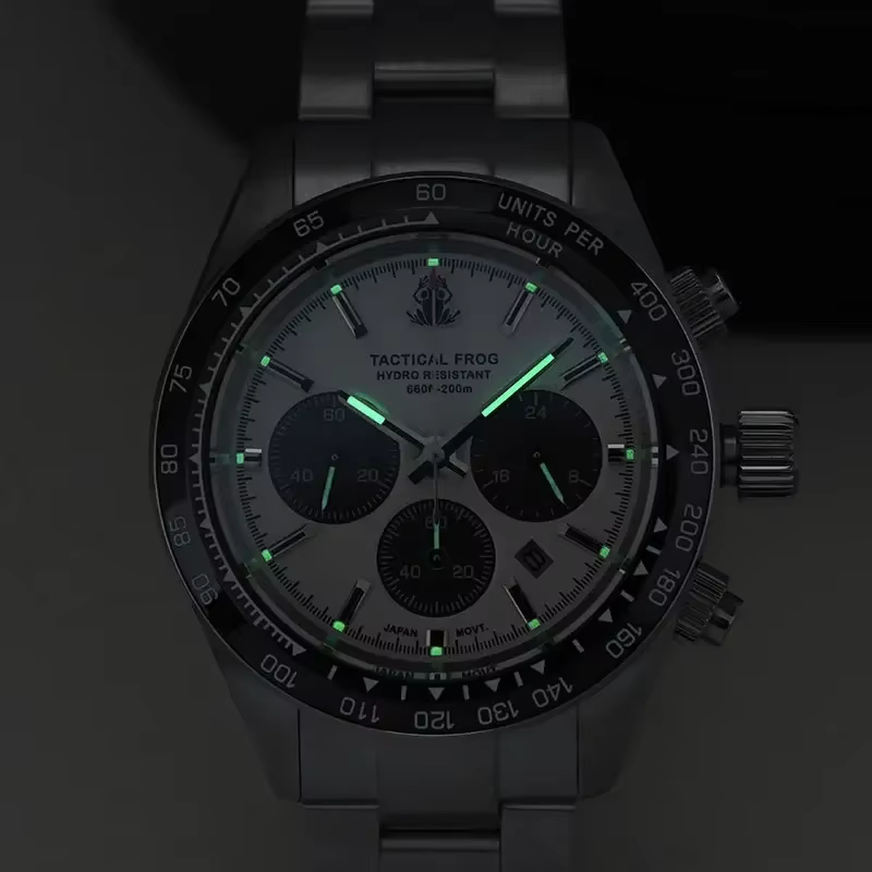 Tactique grenouille V2 chronographe solaire montre à Quartz saphir cristal miroir lunette en céramique 200M étanche