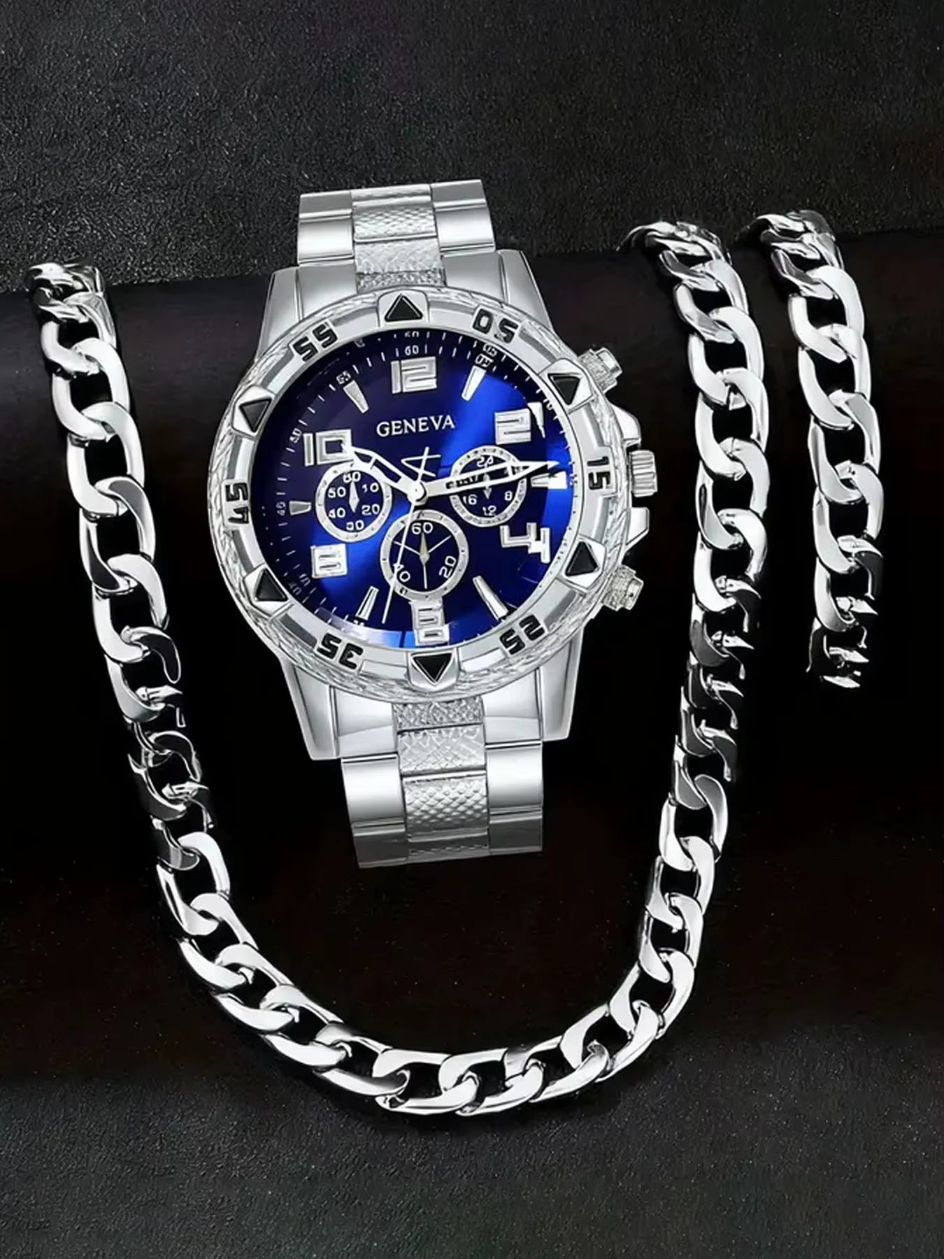 Montre pour homme en verre bleu avec bracelet en acier