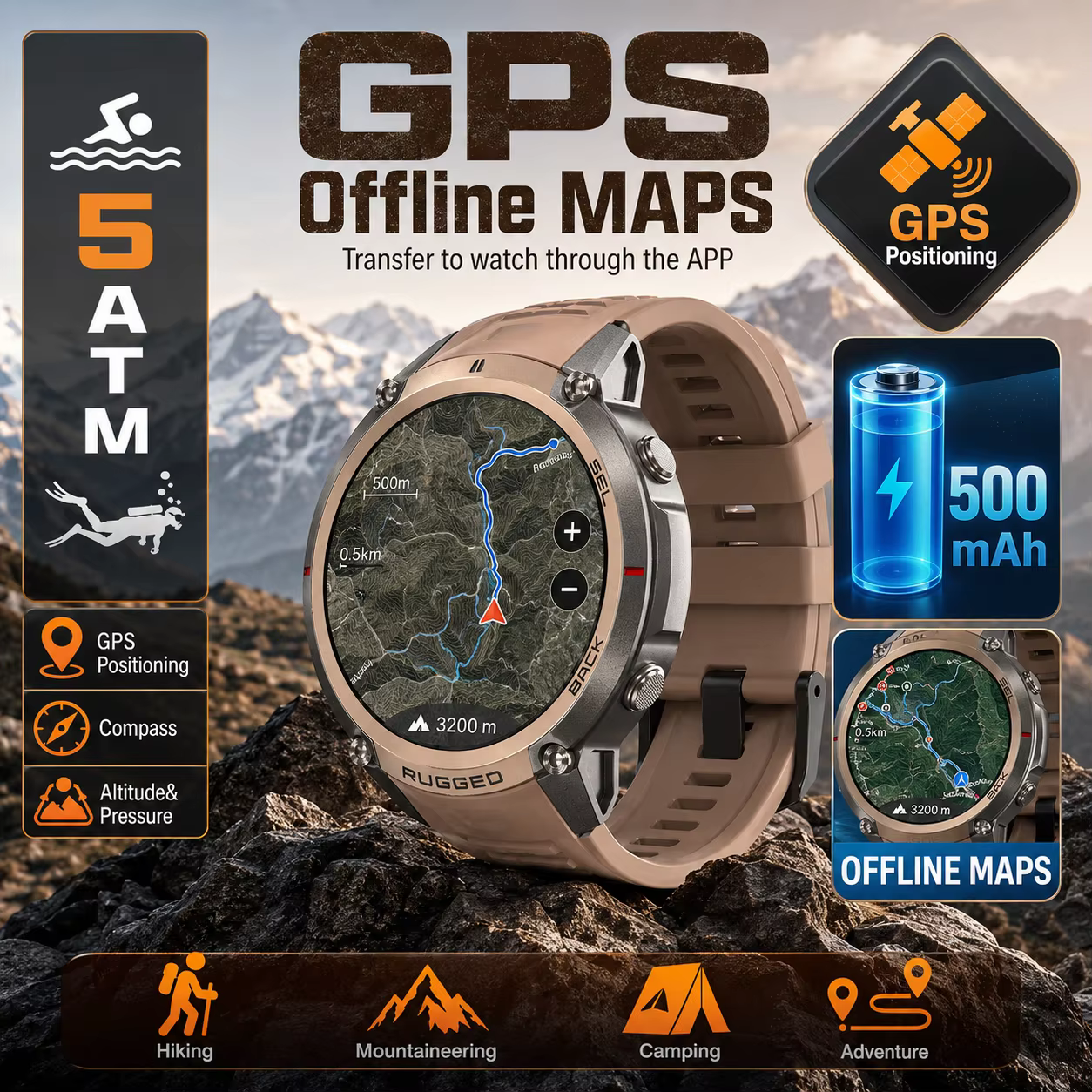 LIGE Nouvelle montre connectée GPS de précision avec téléchargement de cartes hors ligne