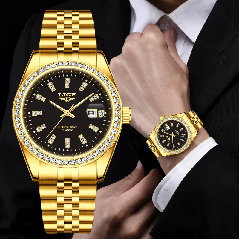 LIGE homme montre nouvelle mode Sport étanche Simple doré hommes montres Quartz horloge inoxydable Stap