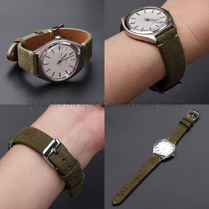 Bracelet de montre en cuir suédé véritable vintage